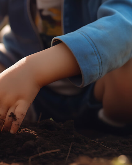 Grandfather shows his grandson how to plant a tree and take care of the garden and plants. Created with Generative AI technology.
